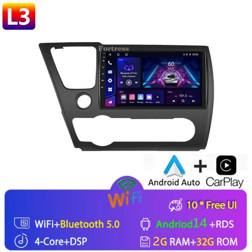 FortressFor Honda Civic9 2013 2014 2015 2016 Android 12 Carplay Car Radio Multimedia Video Player GPS Navigation 2 Din Autoradio