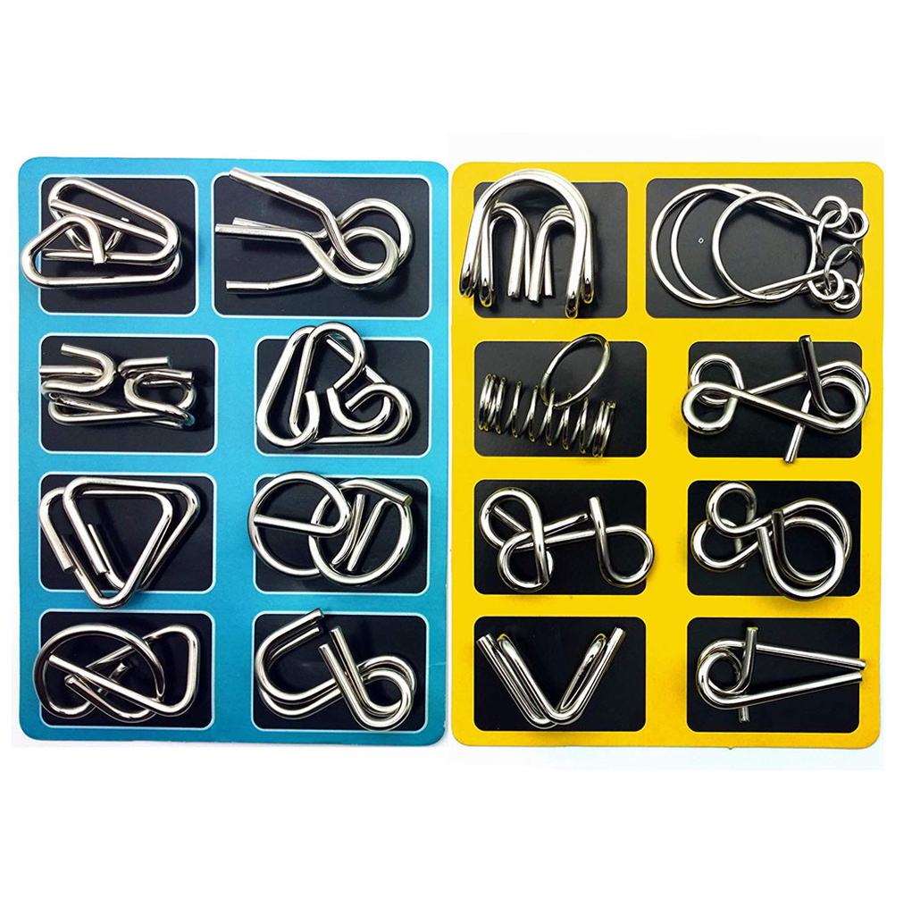 16 Pcs Metal Wire Puzzle Toy Brain Teaser Game Mind IQ Test Ring Kids Gift
