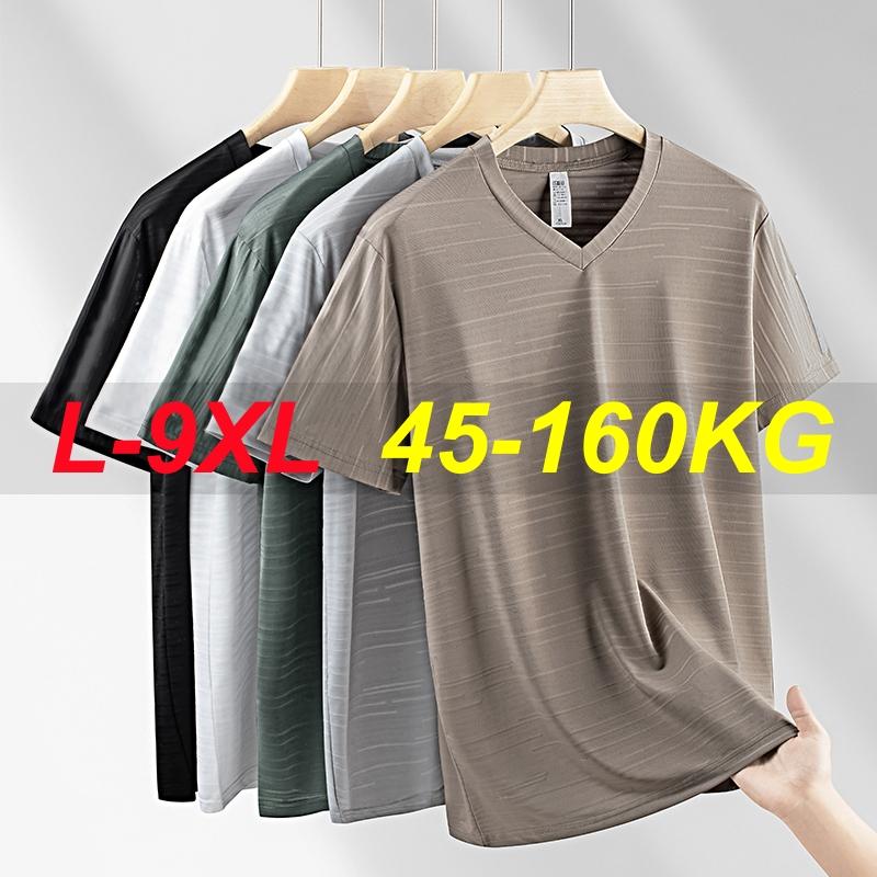 Мужская футболка большого размера 10XL с V-образным вырезом, свободная 9XL 8XL, летние мужские футболки, спортивные, быстросохнущие, с коротким рукавом, топы, футболки