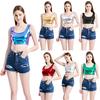 Womens Metallic Shiny Crop Tank Top Vest U Neck Sleeveless Camisole Slim Fit Tank Tops Party Clubwear