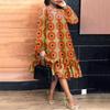 Women Plus Size Round Neck Printed Long Sleeve Ruffle Hem Dresses
