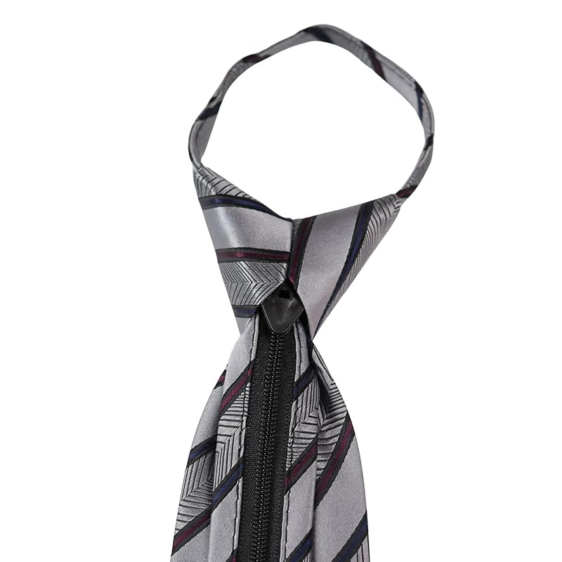 [Michiko London] фирменный галстук-молния с полосатым узором, подарок Модный шелковый галстук-молния, не завязанный, легко устанавливается (МКЗП-34-С серый)