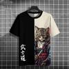 Fashion Casual Cool Samurai Cat Graphic T Shirts Summer Men Trend Funny Hip Hop Harajuku Streetwear Leisure Printed Short Sleeve