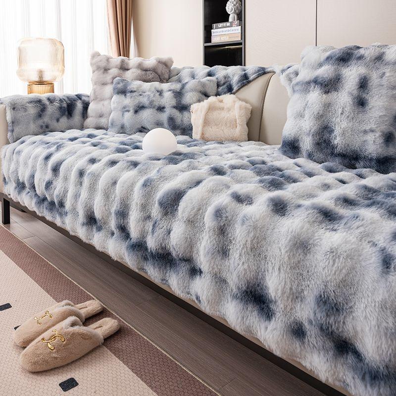 Градиентный цветной плюшевый чехол для дивана с изображением кролика, противоскользящая подушка для дивана, зимний толстый универсальный чехол для дивана, ткань, чехлы для диванов, коврик