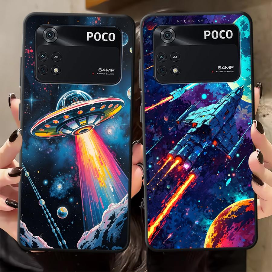 Мультяшный ретро-чехол-космический корабль для Xiaomi Poco F8 X3 X4 X5 X7 Pro C50 F1 C61 M3 M4 M7 Pro C75 F3 C71 M5 Funda Чехол для телефона