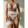 Women's White Three Piece Garter Suit Sexy Lace Fancy Wear