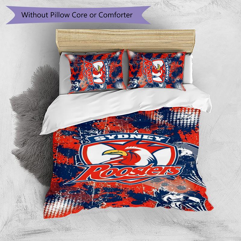 Sydney Roosters Printed 3PCS Bedding Set Soft Breathable Duvet Cover Pillowcases Set Washable Bedroom Decor Home Gift