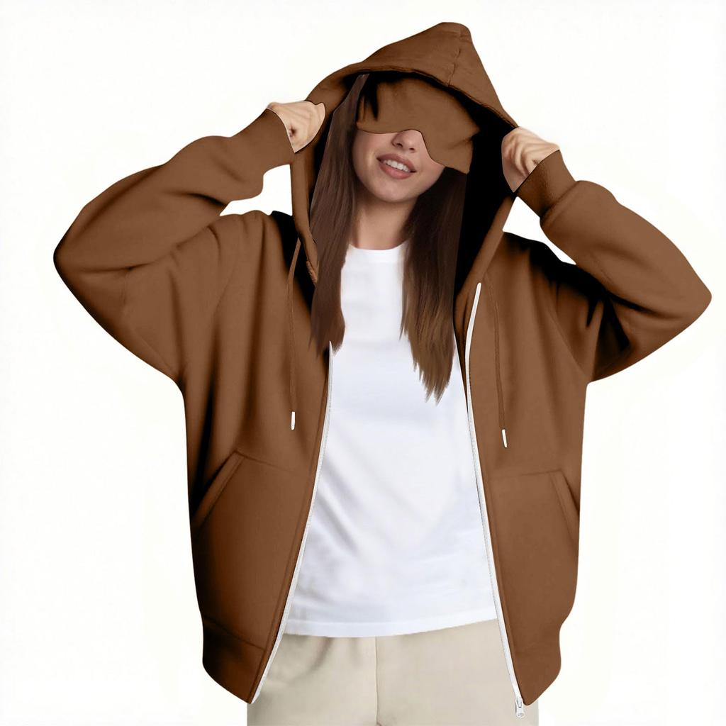 Women's Fashion Casual Long Sleeve Solid Color Hooded Sweatshirt Tops