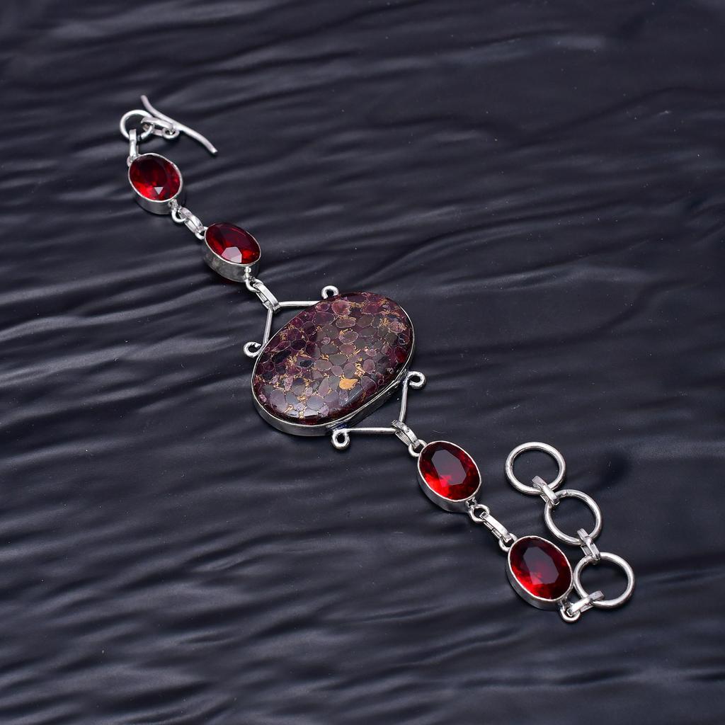 Copper Garnet & Garnet Gemstone : 925 Sterling Silver Handmade Multi Gemstone Bracelet Jewelry