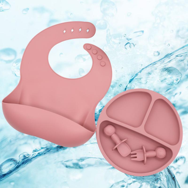 8 шт./компл., набор детской силиконовой посуды, посуда для кормления детей, миска без BPA, тарелка, нагрудники, наборы ложек и вилок, детская нескользящая посуда