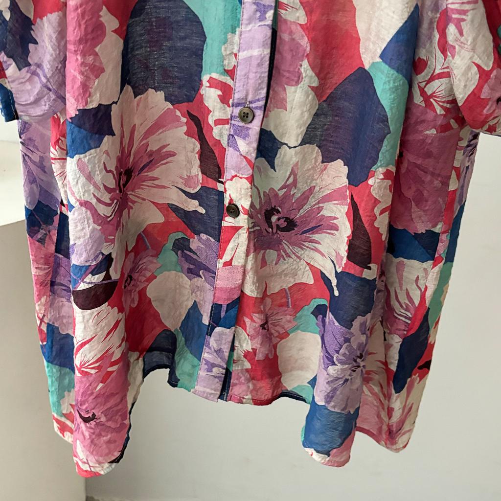 Dimanaf 2025 Новые летние женские льняные футболки с коротким рукавом, пуговицами и цветами, базовые модные топы с круглым вырезом, свободные футболки