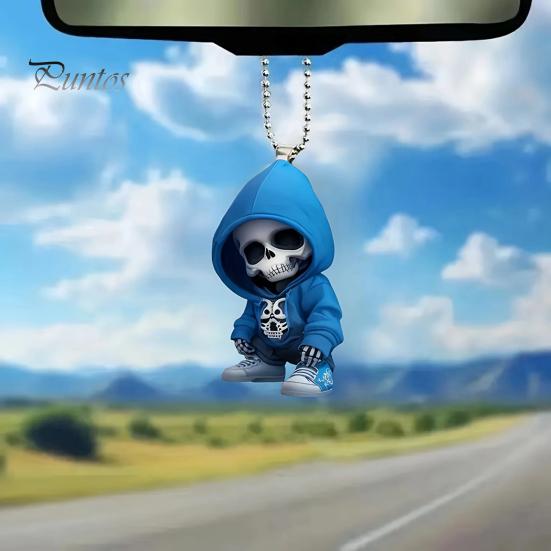 Hoodie Skull Acrylic Hanging Decoration Home Indoor Christmas Tree Car Rearview Mirror 2D Flat Dog Cat Hanging Ornament Cartoon Animal Pendant
