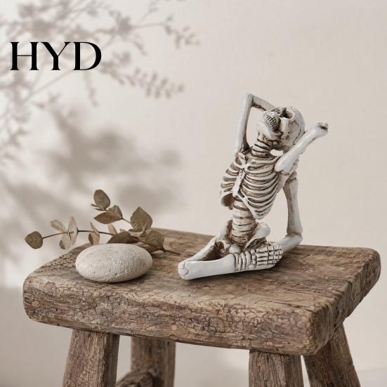 Gothic Yoga Skull Decoration Halloween Skeleton Statue, Funny Dead Figure for Party Decor, Combination Posture Decor Resin Ornament Haunted