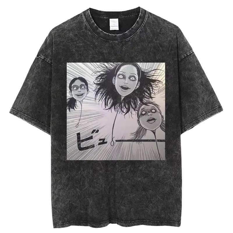 Summer Hot Sale Horror Manga Tomie Graphic Washed T-shirts Men Women Casual Retro Cotton T Shirt Hip Hop Streetwear Oversized T-shirt
