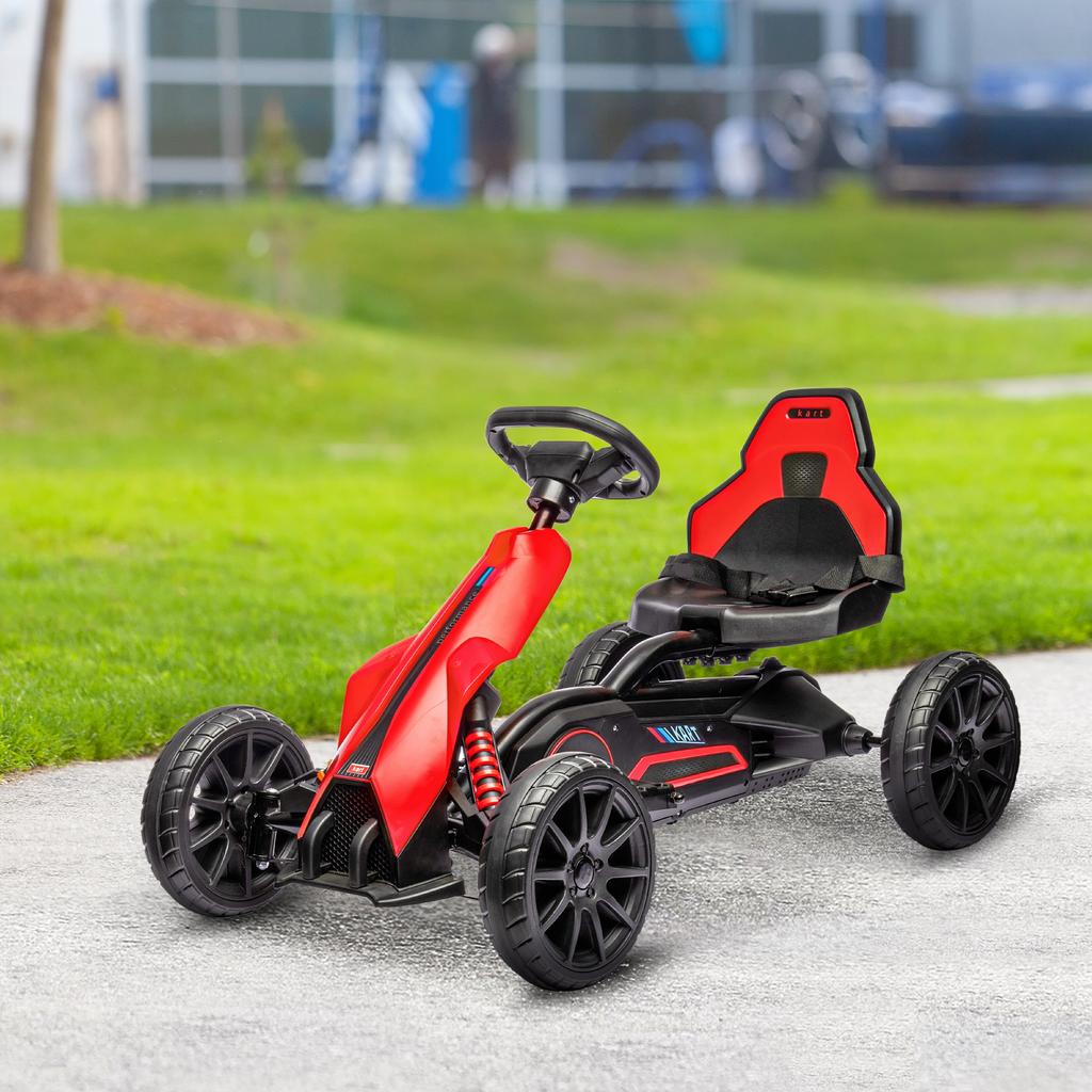 12V Electric Go-Kart for Kids, Ride-On Racing Go-Kart, with Forward and Reversing Functions, for Ages 3-8 Years - Red
