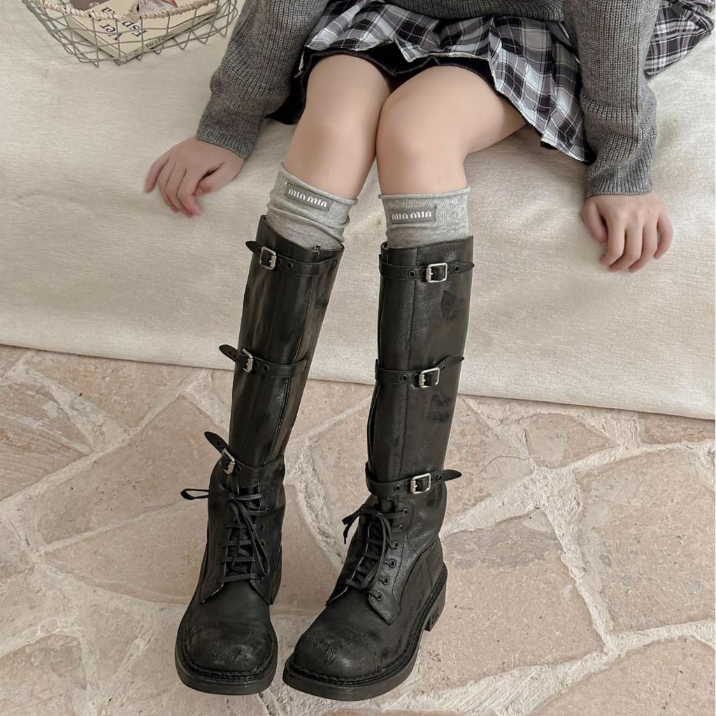 Gray Ballet Scrunched Over-the-Knee Socks for Women - Spring/Autumn Calf-Length with Miu Style Label
