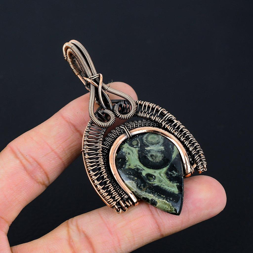 Красивый драгоценный камень камбаба яшма, ручная работа, чистая медная проволока, обернутая в кулон, ювелирное изделие