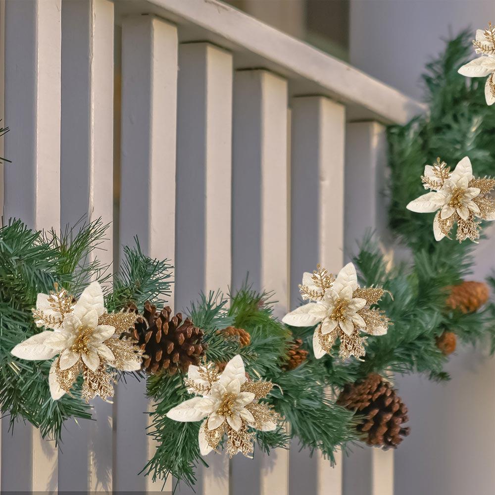 5Pcs/set DIY Artificial Christmas Flowers Fake Christmas Wreath Accessories New Year Gift