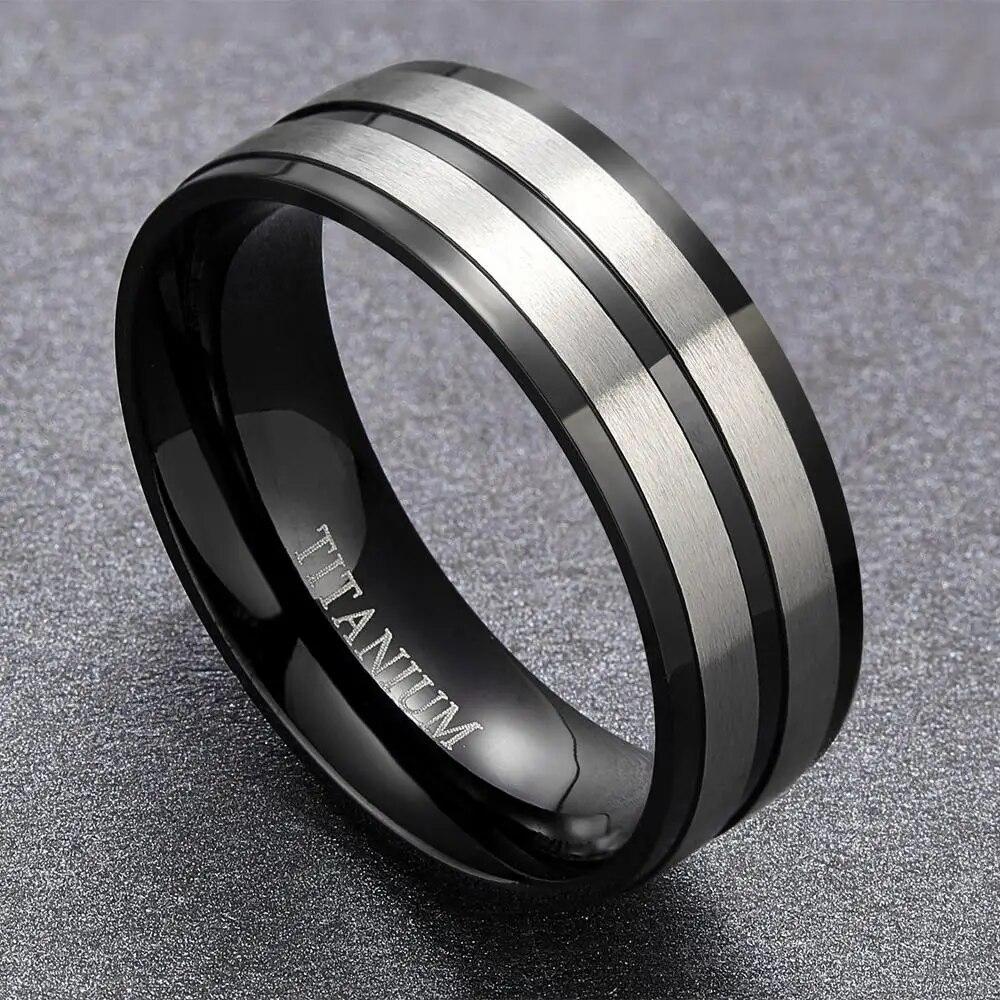 Titanium Rings for Men 8mm Matte Black Engagement Wedding Band for Male Comfort Fit Plus Size