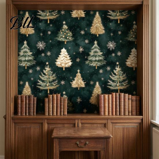 DIY Home Renovation Supplies Christmas Tree Wall Sticker, 150/300cm Gold Green Peel And Stick Wallpaper, Pattern Decal Removable PVC for Living