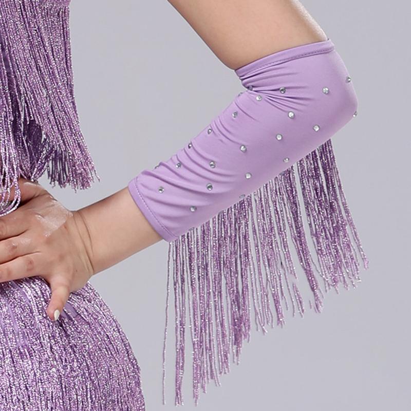 Women Latin Dance Stage Outfit Fringed Sleeves Shiny Rhinestone High Elastic Slim Fit for Dance Performance Competition Party Events