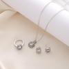 Stylish European & American Square Diamond Zircon Necklace, Earrings & Ring Set