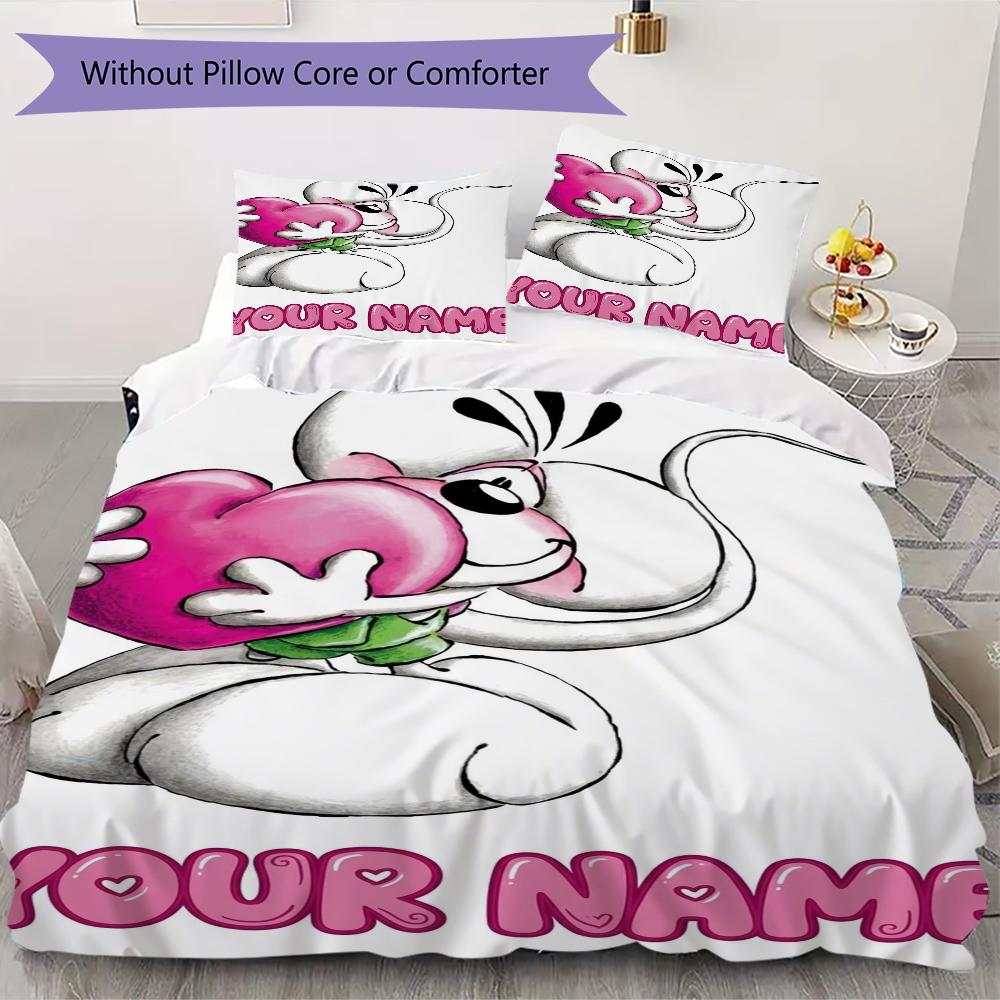 Custom Name diddl Pattern Bedding uilt Set uilt Cover Pillowcase Home Decoration Birthday Gift (1*duvet cover+2*pillowcase without core)