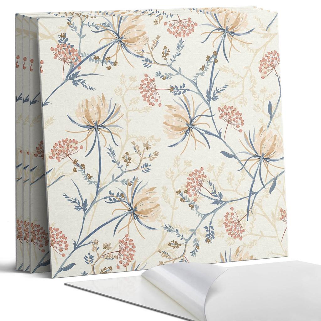 Decorative Tiles with Graphics, Stick-on, Floral Pattern on a Background, 4x50x50 cm