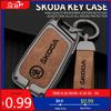 Car Sticker 3 Buttons Fashion Alloy Car Remote Key Case Protector Cover Leather Shell Fob Holder for Skoda Superb A7 Kodiaq Auto