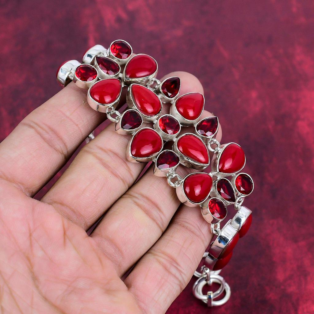 Красный коралл, ювелирные изделия из красного граната, браслет из стерлингового серебра 925 пробы, браслет ручной работы с драгоценными камнями на День памяти