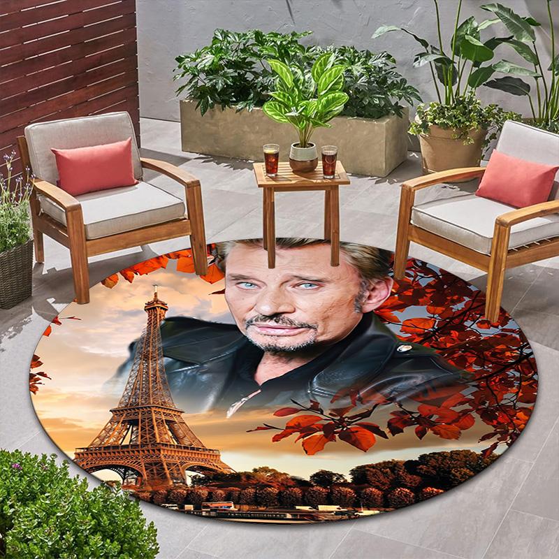 French legendary rock singer and actor Johnny Hallyday Round Carpet Soft Home Decoration Corridor Table and Chair Anti slip Outdoor Floor Mat rug H9