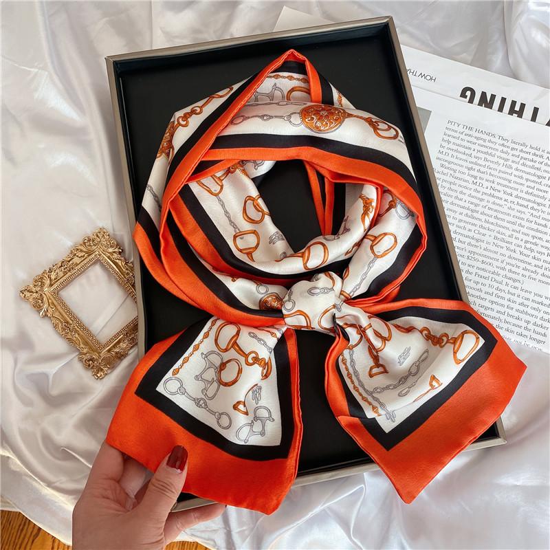New Small Long Silk Scarf Women Tie Bag Headband Horse Printing Hairband Scarves Korean Style Neckerchief Ribbon Luxury Brand