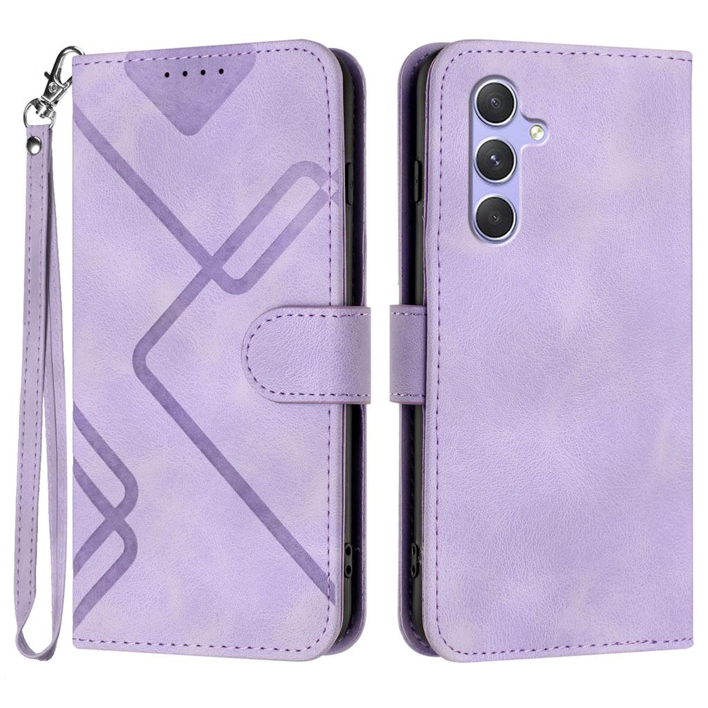 For Samsung Galaxy A54 5G Wallet Case Line Imprinted PU Leather Phone Cover with Strap