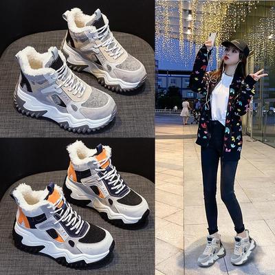 Женские туфли для папы в корейском стиле из натуральной кожи: Тенденция осени/зимы 2023 года, универсальные бархатные ботинки, толстая подошва, внутренняя высота, повседневные зимние ботинки