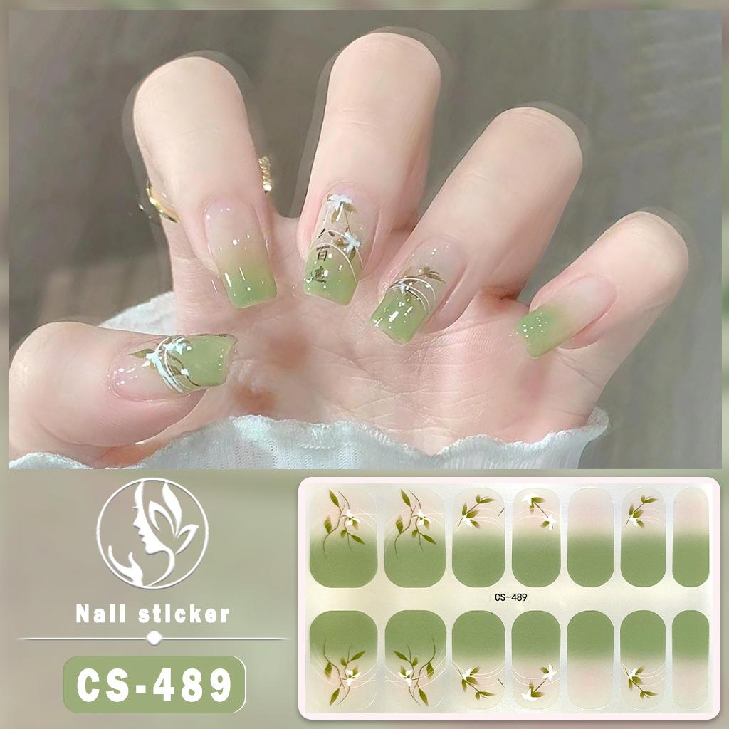 CS Waterproof No-Cure Gel Nail Wraps, Full Cover Japanese & Korean Style Floral Pattern Nail Stickers, Nail Patch Films