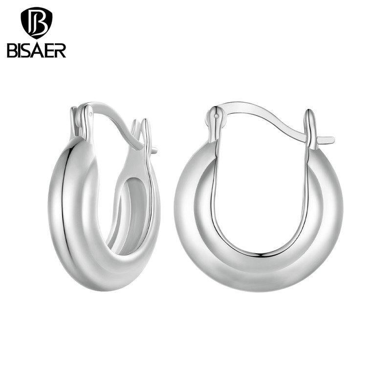 Bisaer 925 Sterling Silver Aperture Bright Stud Earrings For Women Lovely Girl Birthday Gift Holiday Party Jewelry