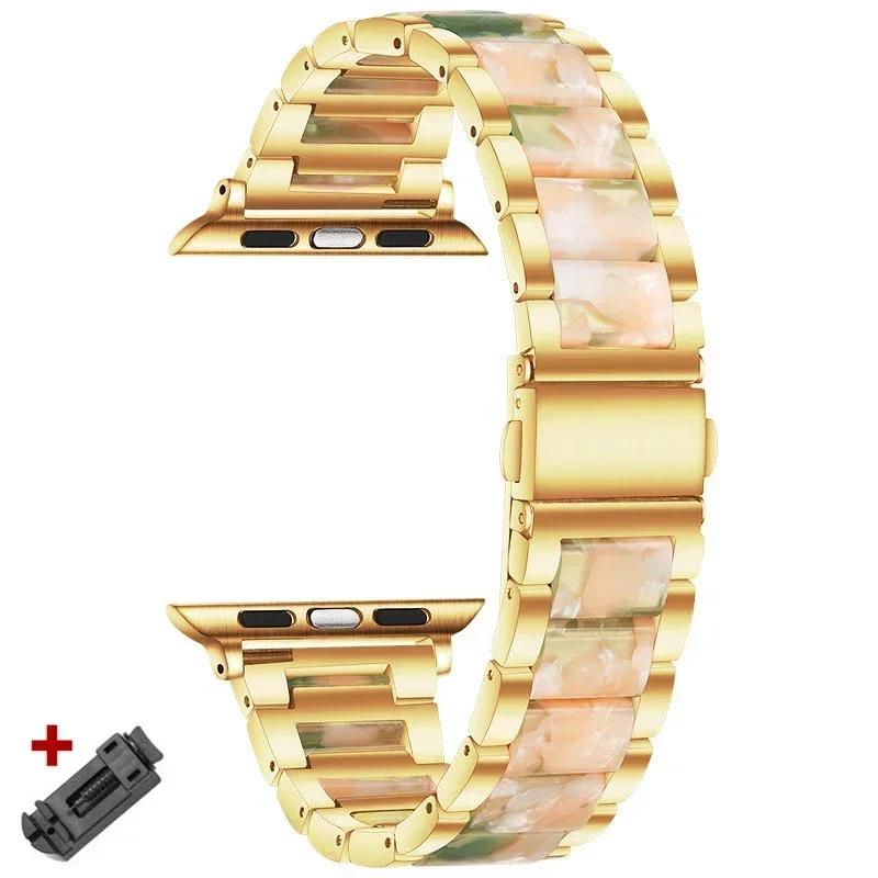 Ремешок из нержавеющей стали+смолы для Apple Watch 10 42 мм 46 Ultra 2 49 мм Женский браслет для IWatch 9 8 7 6 5 4 se 40 мм 38 мм 41 45 44 мм