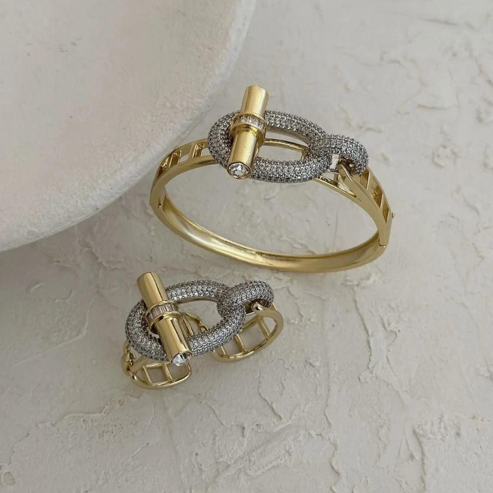 Unique OT Buckle Bangles Exaggeration Women's Jewelry Fashion Cubic Zirconia Ring Wedding