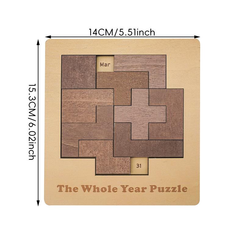 1PC Permanent Puzzle Challenge Calendar Puzzle Geometric Brain Teasers Wooden Creative Fun Toys