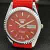 ВОССТАНОВЛЕННЫЕ АВТОМАТИЧЕСКИЕ МУЖСКИЕ ЧАСЫ SEIKO 5, СДЕЛАНО В ЯПОНИИ, КРАСНЫЙ ЦИФЕРБЛАТ, ИЗГОТОВЛЕНЫ НА ЗАКАЗ a440011-2 QV90-a440011