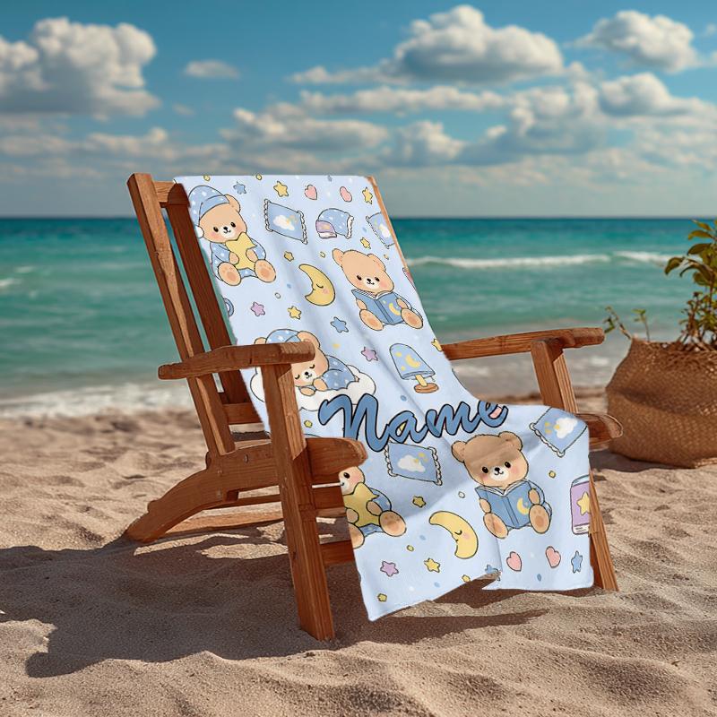 Custom Name Ultra-Soft Beach Towel with Bear Theme,Ideal for Pool - Camping, Diving - Perfect Travel Essential, Vibrant Beach Towel.