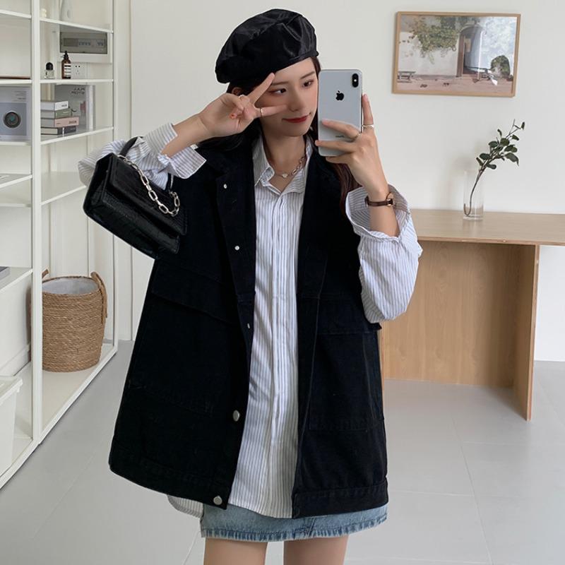 Узкий женский джинсовый жилет: Ретро корейский топ без рукавов, свободная короткая куртка для ранней осени