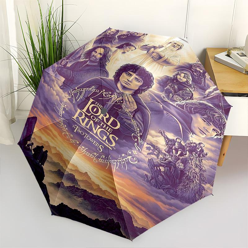 1pc The Lord of the Rings Two Towers Automatic Folding Umbrella - Compact 8-Rib Design, Durable Plastic & Iron1232L