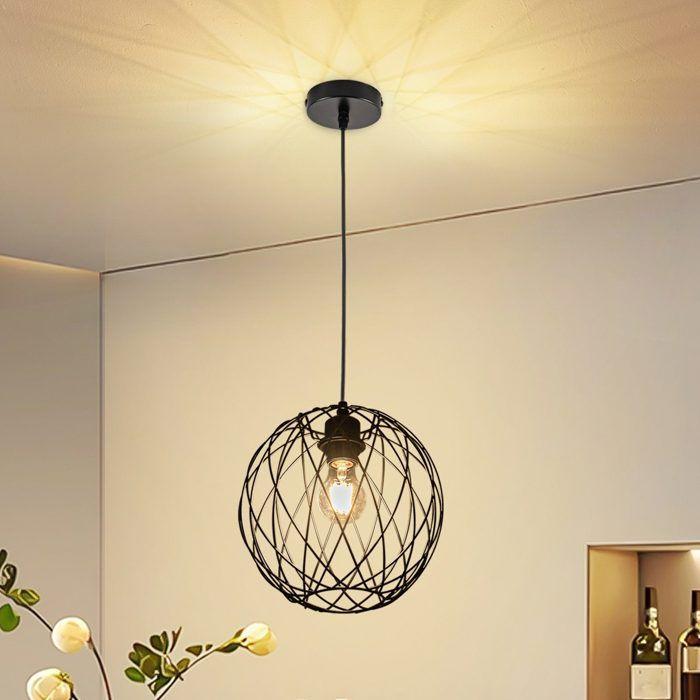 Lampe à suspension - NETTLIFE - Rond E27 - Noir - Métal - Ø25cm H120cm