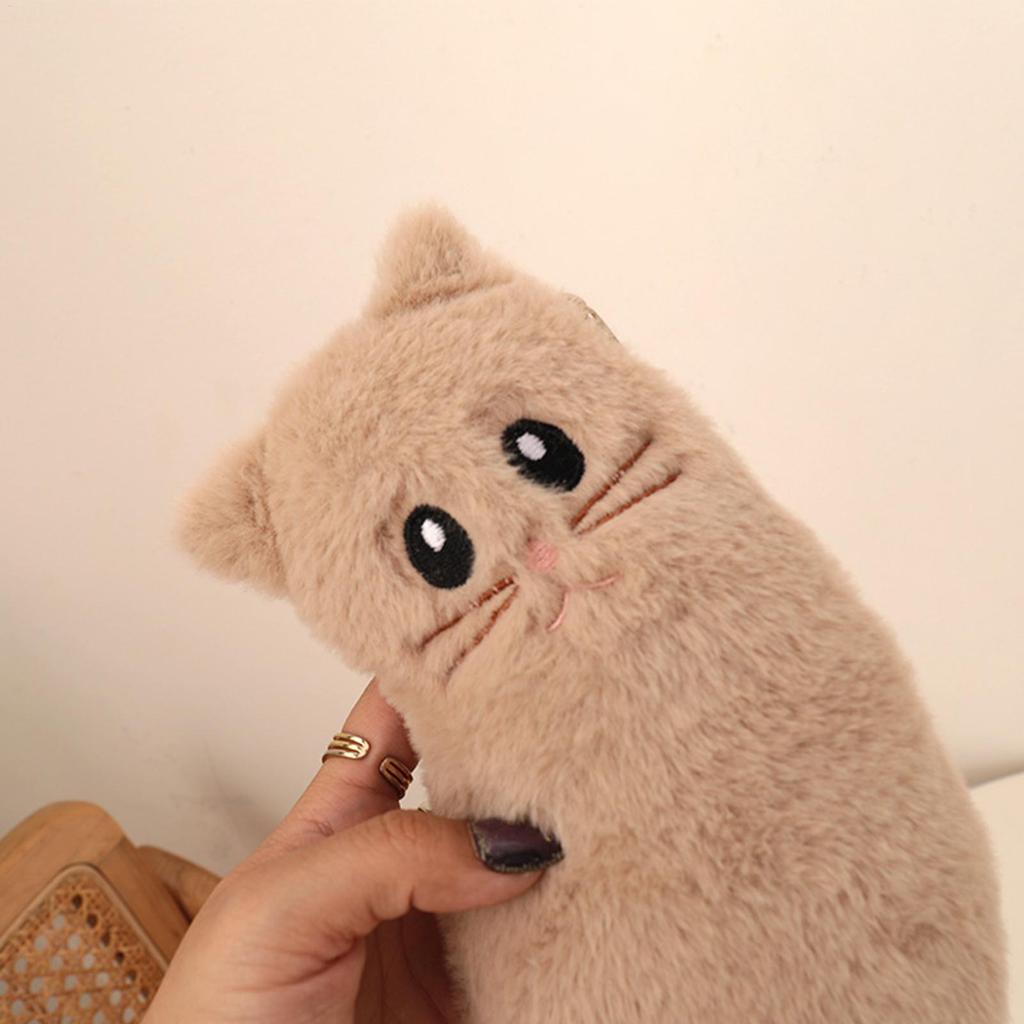 Pencil Case Cartoon Cat Shape Plush Pen Bag Large Capacity Lovely Plush Animal Pencil Organizer Case School Stationery Storage