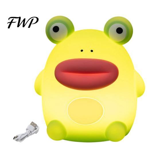 Children Room Atmosphere Lamp Frog Silicone Night Light, Rechargeable Touch Bedside with 3 Brightness Nursery Sleep Companion & Remote Control, 30 Min
