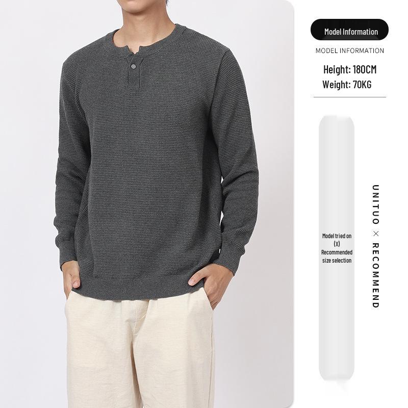 Мужской свитер хенли узором «ананас» 2025