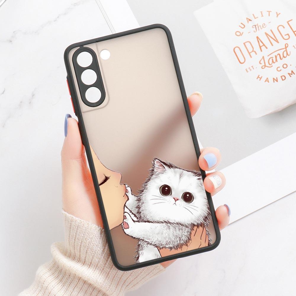 Кот отказывается целоваться Матовый прозрачный чехол для Samsung S23 5G Чехол Galaxy S20 S21 FE S22 S24 Ultra S10 Lite S9 Plus Милый силиконовый чехол