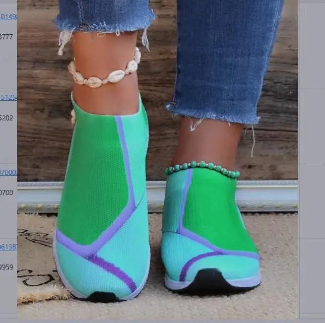 Женские кроссовки, повседневная обувь, дышащие сетчатые кроссовки на платформе, женские слипоны, мягкие повседневные туфли ярких цветов, вязаные носки, туфли на плоской подошве