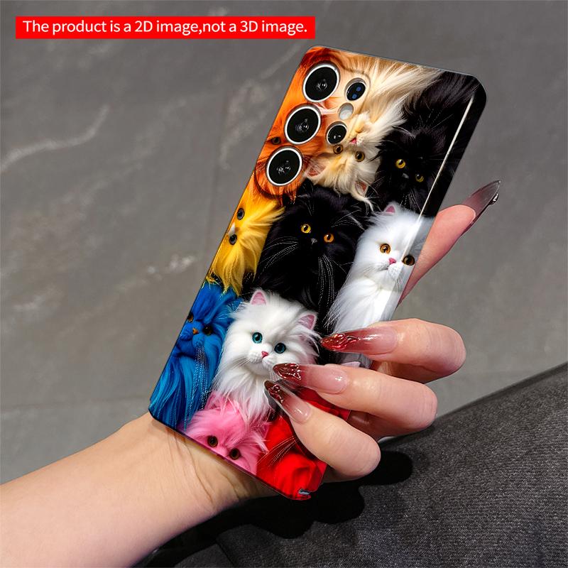 2DFlat Samsung phone case Rainbow Fluffy Cats Phone Case Applicable to Galaxy S22 S23 S24 S25ULTRA S26 A12 A13 A14 A15 A16